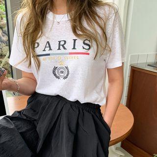 Paris Letter Linen Blend T-shirt White - One Size