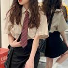 Short-sleeve Striped Shirt / Mini A-line Skirt / Set