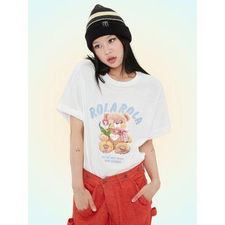Rola Bear Printed T-shirt White - One Size