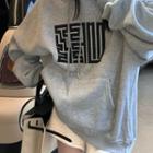 Lettering Hoodie Hoodie - With Lining - Gray - One Size