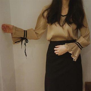 Bell-sleeve Pleated Blouse