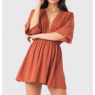 V-neck Eyelet Mini A-line Dress