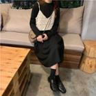 Plain V-neck Loose-fit Sleeveless Top /plain Crewneck High-waist Loose-fit Puff-sleeve Dress