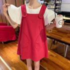 Plain Mini A-line Overall Dress / Short-sleeve T-shirt / Set