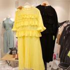 Ruffle Trim Short-sleeve Pleated Dress