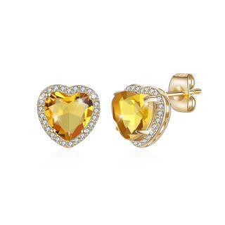 Simple Plated Champagne Gold Heart Stud Earrings With Champagne Austrian Element Crystal Champagne - One Size