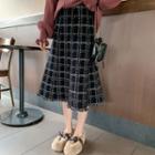 Frayed Plaid Tweed A-line Skirt Black - One Size