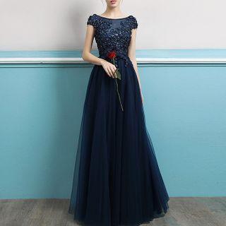 Cap-sleeve Sequined A-line Evening Gown (various Designs)