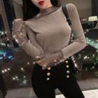 Rhinestone Mesh-cuff Velvet Top