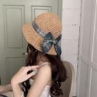 Plaid Bow Straw Sun Hat