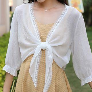 Plain Cropped Tied Chiffon Cardigan