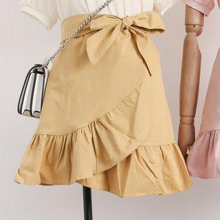 Tie-waist Ruffled A-line Skirt
