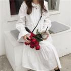 Bell-sleeve Collared Midi Dress White - One Size
