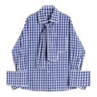 Checked Tie-neck Buttoned Blouse