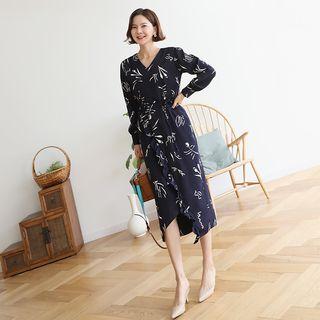 Frill-trim Printed Dress With Sash