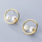 Faux Pearl Circle Stud Earring 1 Pair - S925 Silver - One Size