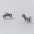 Star Rhinestone Sterling Silver Earring 1 Pair - S925 Silver - Stud Earring - Black - One Size