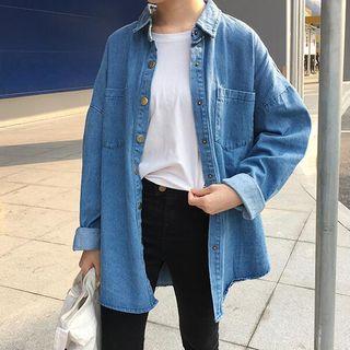 Loose-fit Lettering Denim Shirt