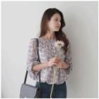 Floral Print Pleated Chiffon Top