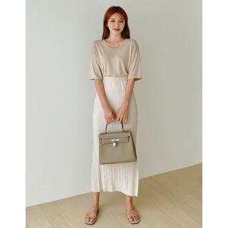 Crystal-pleat Slit-side Long Skirt