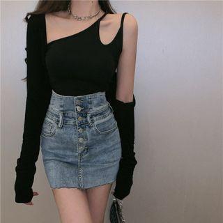 High Waist Denim Pencil Skirt
