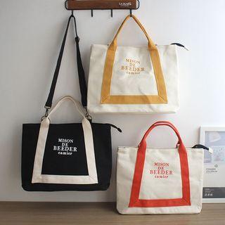 Contrast Color Handle Canvas Tote Bag