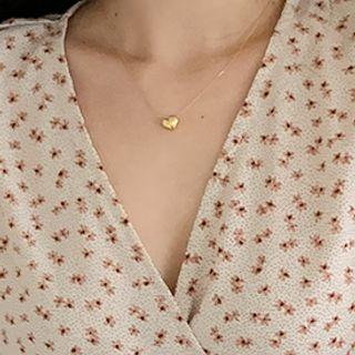 Heart Pendant Silver Necklace Gold - One Size