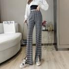 Houndstooth Slit Boot-cut Pants