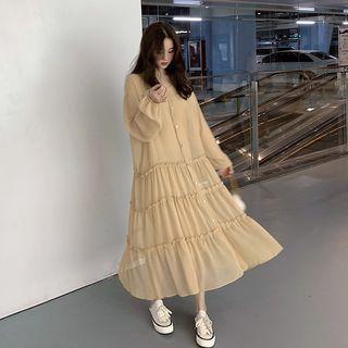 Chiffon Long-sleeve Midi Dress
