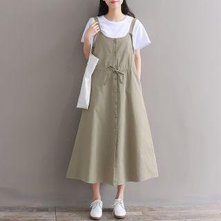 Button Midi A-line Pinafore Dress