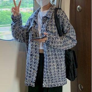 Plaid Button-up Jacket Gray - One Size