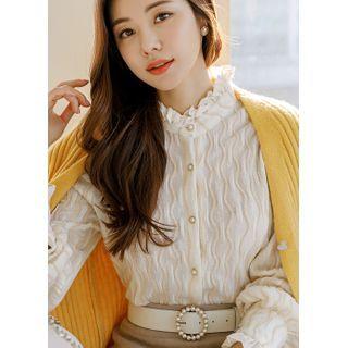 Frilled Napped Metallic Lace Blouse