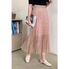 Accordion-pleat Maxi Lace Skirt Light Pink - One Size