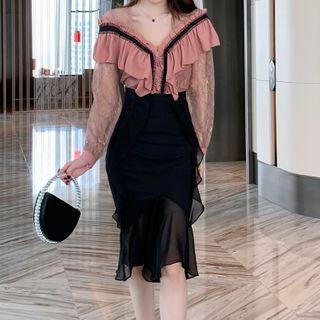 Ruffled Paneled Pencil Skirt