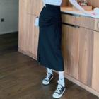 High-waist Drawstring Midi Skirt Black - One Size