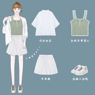 Button Camisole Top / A-line Skirt / Light Jacket