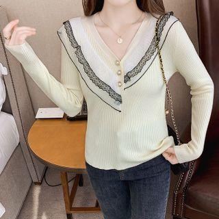 Asymmetrical Lace Trim Knit Top