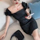 Off-shoulder Embroidered Slim Fit Split Dress