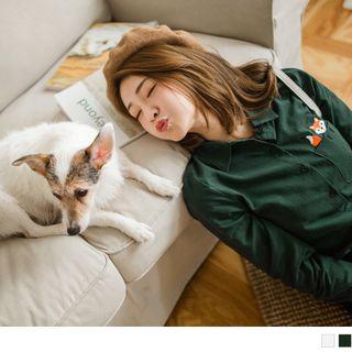 Fox Embroidery Pocketed Shirt
