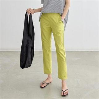 Band-waist Cotton Straight-cut Pants