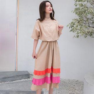 Short-sleeve Pleated Shirtdress