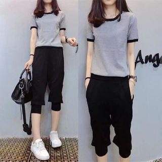 Set: Short-sleeve Top + Capri Sweatpants