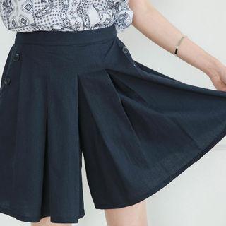 Linen Blend Pintuck Wide-leg Shorts