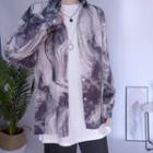 Long-sleeve Marble Print Shirt Gray - One Size