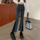 Mid Waist Patched Crop Bootcut Jeans
