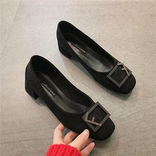 Rhinestone Letter Block Heel Pumps