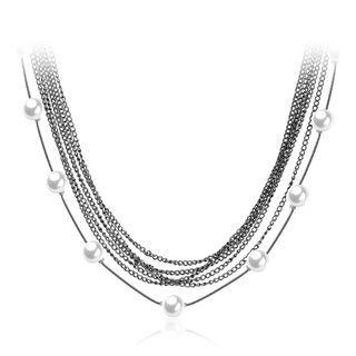 Fashion And Elegant Multi-layer Pearl Long Necklace Silver - One Size