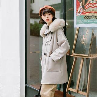 Furry-trim Hooded Toggle Coat