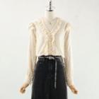 Lace Ruffle Blouse / Denim Midi A-line Skirt / Waist Chain / Set