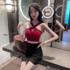 Sleeveless Crisscross Cut-out Mini Sheath Dress
